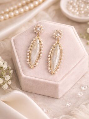 Kendra Scott Gold and Pearl Marquise Drop Earrings